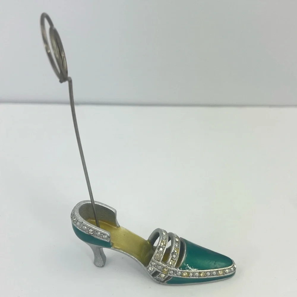 STUNNING GREEN AND SILVER HIGH HEEL STILETTO SHOE CARD OR PHOTO HOLDER
